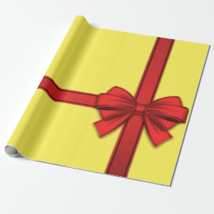 Christmas Wrapping Paper Red Bow Yellow
