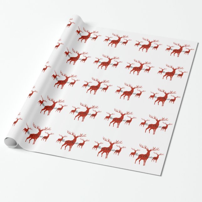 Christmas Wrapping Paper-Red Deer Wrapping Paper (Unrolled)