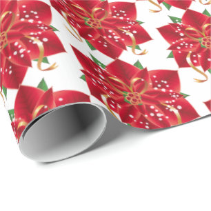 Christmas Wrapping Paper-Red Poinsettia Wrapping Paper