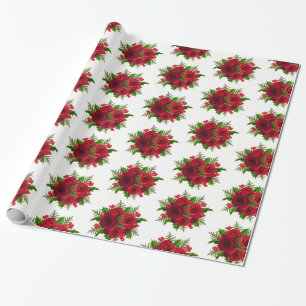 Christmas Wrapping Paper-Red Rose & Holly Wrapping Paper