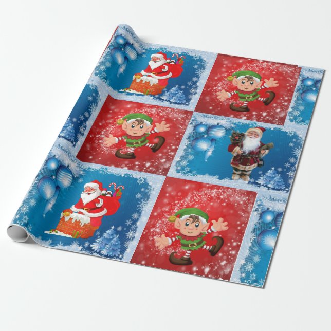 Christmas Wrapping Paper Santa Elf (Unrolled)