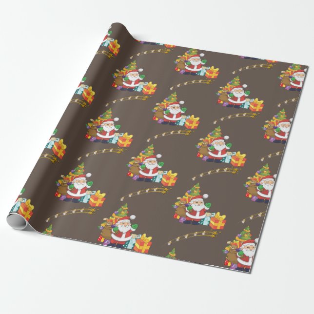 Christmas Wrapping Paper Santa Gold Star (Unrolled)