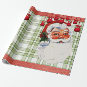 Christmas Wrapping Paper Santa Green Plaid