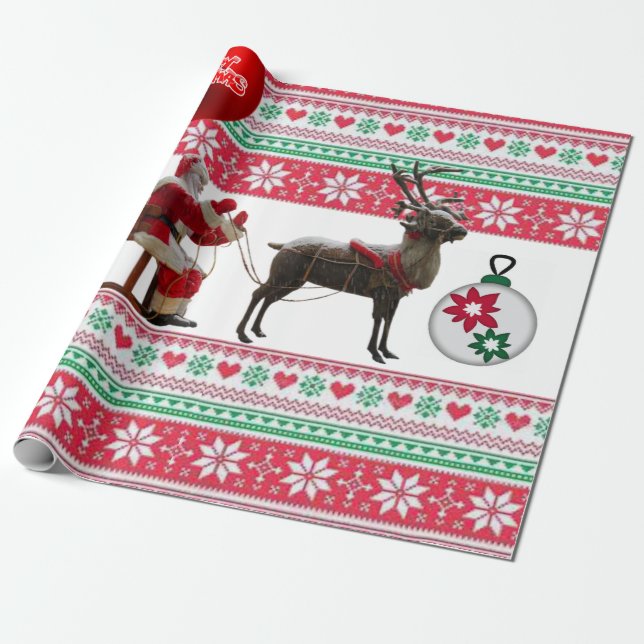 Christmas Wrapping Paper Santa Sleigh (Unrolled)