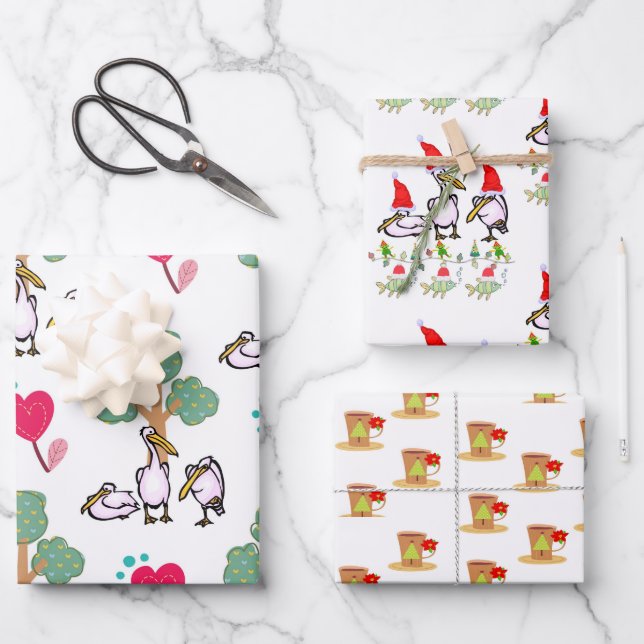 Christmas Wrapping Paper Sheets Pelicans  (Front)