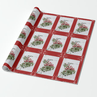 Christmas Wrapping Paper - Snow & Red Tulips