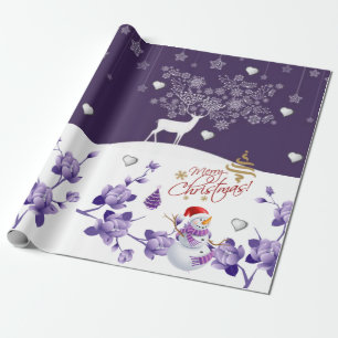 Christmas Wrapping Paper Snowman Purple