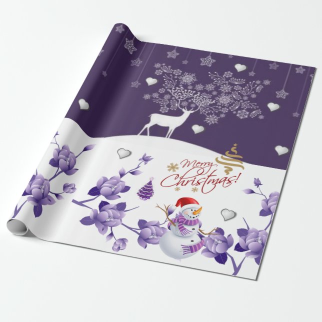 Christmas Wrapping Paper Snowman Purple (Unrolled)