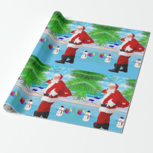 Christmas Wrapping Paper Summer Beach Bum Santa