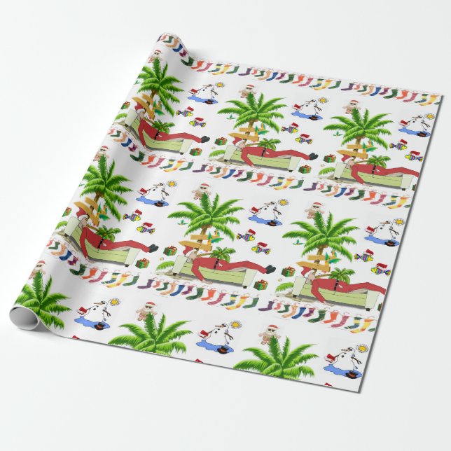 Christmas Wrapping Paper Summer Beach Bum Santa (Unrolled)