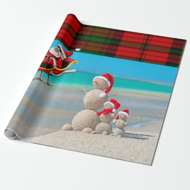 Christmas Wrapping Paper Summer Snowman Santa (Unrolled)