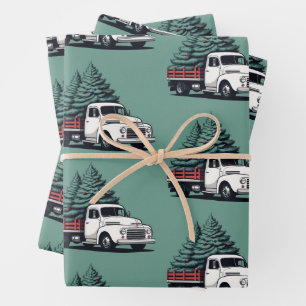 Christmas Wrapping Paper Tree Truck Pattern