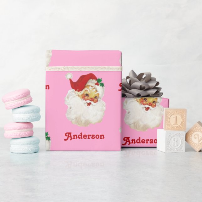 Christmas Wrapping Paper Vintage Santa Custom Name (Baby Shower)