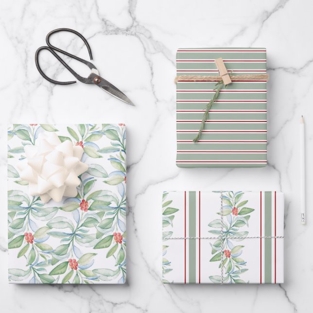 Christmas Wrapping Paper Watercolor Botanical (Front)