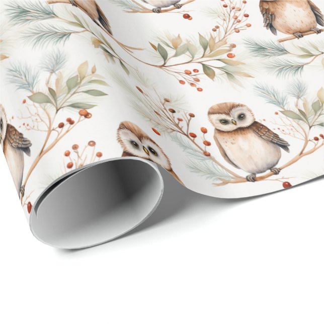 Christmas Wrapping Paper With Brown Owls (Roll Corner)