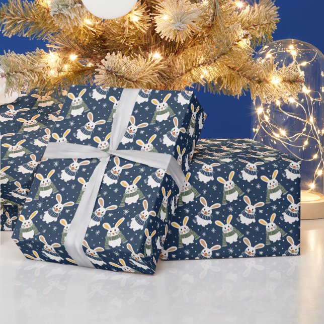 Christmas Wrapping Paper with bunnies and snowflak (Holidays)