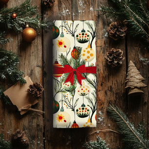 Christmas Wrapping Paper With Colourful Ornaments 
