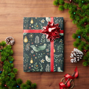 Christmas Wrapping Paper with Green Birds
