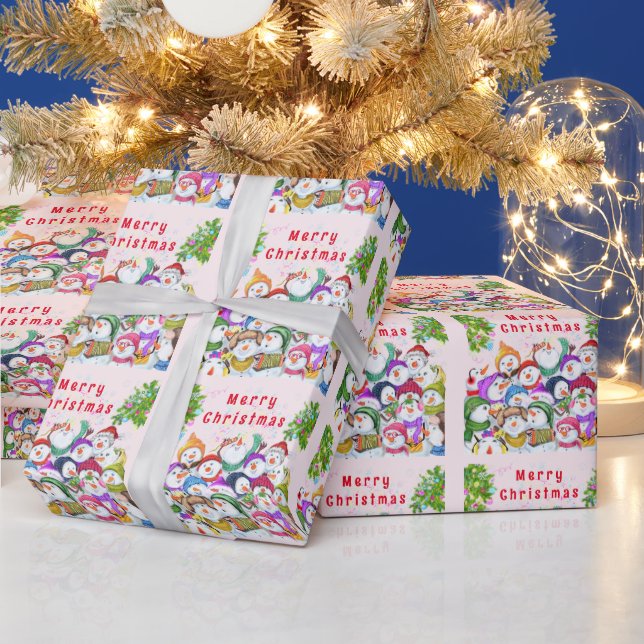 Christmas Wrapping Paper with Happy Snowmans Party (Holidays)