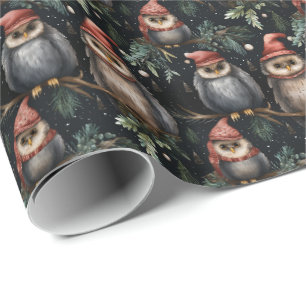 Christmas Wrapping Paper With Santa Owls