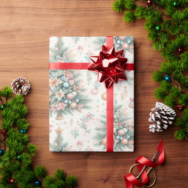 Christmas wrapping paper with trees & baubles (Holiday Gift)