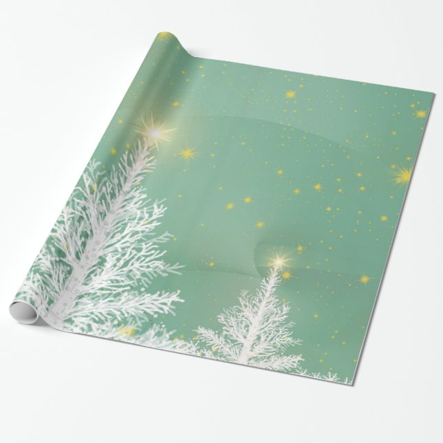 Christmas wrapping paper with white trees (Unrolled)