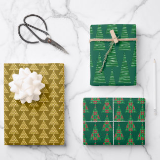 Christmas Wrapping Papers – Golden & Green Trees Wrapping Paper Sheet