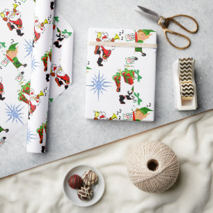 Christmas Wrapping  Santa Elf Snowman Paper