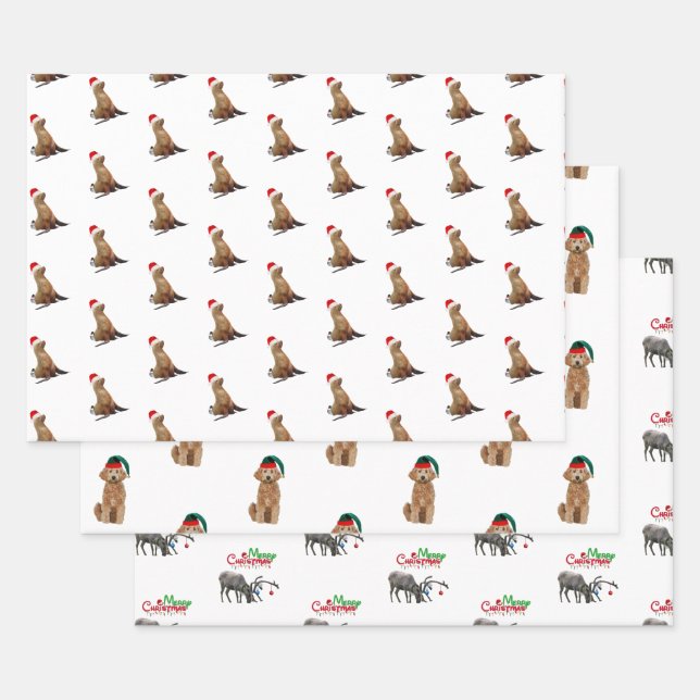 Christmas wrapping  sheets of dog & wildlife (Set)