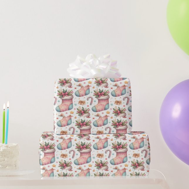 Christmas wrapping with stockings & gifts paper (Party Gifts)