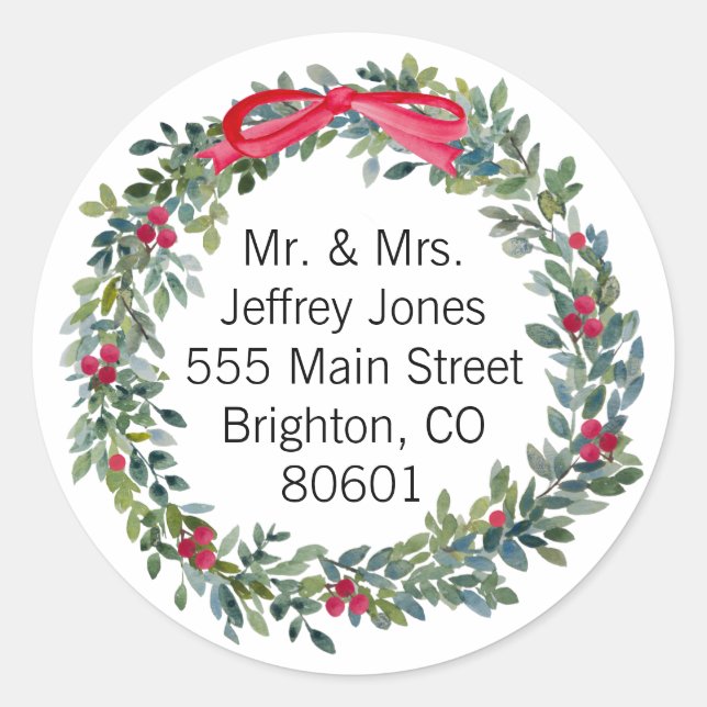 Christmas Wreath Address Sticker Label (Front)