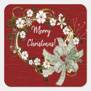 Christmas Wreath and Bows Square Sticker