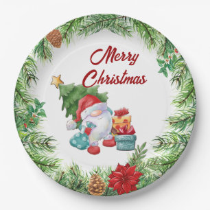 Christmas Wreath and Gnome  Paper Plate
