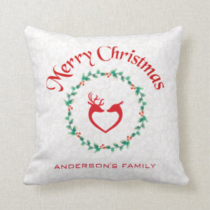 Christmas Wreath And Heart-Shaped Deer Cushion