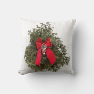 Christmas Wreath and Red Bow Cushion