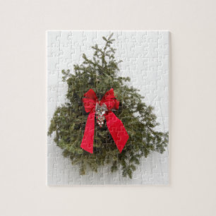 Christmas Wreath and Red Bow Jigsaw Puzzle