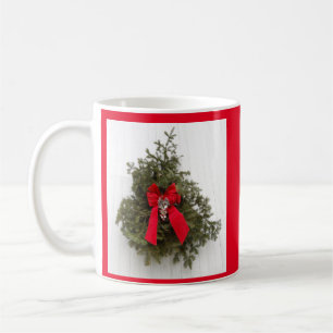 Christmas Wreath and Red Bow on Barn Coffee Mug