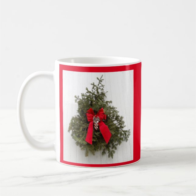 Christmas Wreath and Red Bow on Barn Coffee Mug (Left)