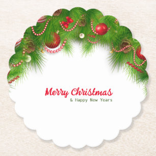 Christmas Wreath and Red Bulbs, and Presents    Paper Coaster