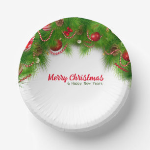 Christmas Wreath and Red Bulbs, and Presents Paper Plate