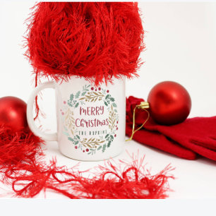 Christmas Wreath and Script Merry Christmas Coffee Mug