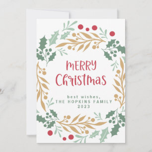 Christmas Wreath and Script   Merry Christmas Holiday Card