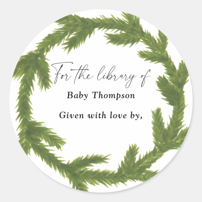 Christmas wreath - Baby Shower bookplate Classic Round Sticker (Front)
