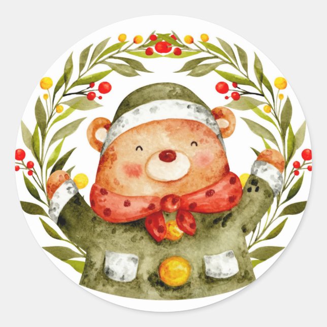 Christmas Wreath Bear Sticker (Front)