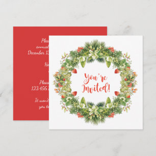 Christmas Wreath Berries Flowers Holly Pine Invite
