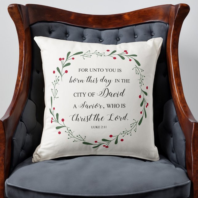 Christmas Wreath Bible Verse Jesus Christ Saviour Cushion (Creator Uploaded)