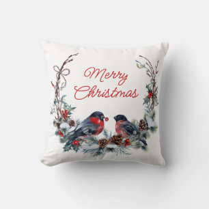 Christmas Wreath Birds Throw Pillow