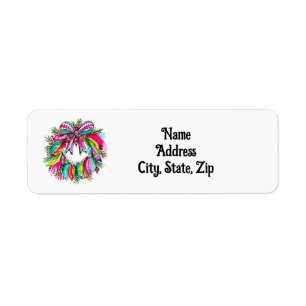 Christmas Wreath Boho Cute Pink Holiday Address Return Address Label