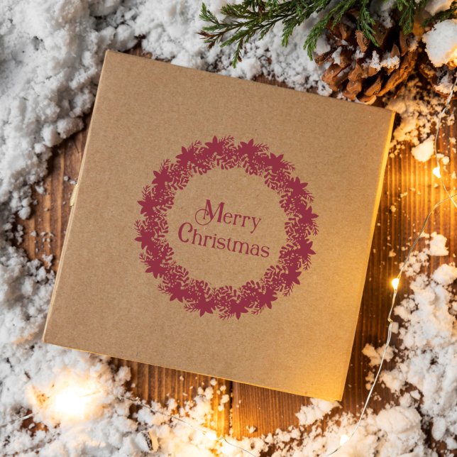 Christmas Wreath Botanical Holly & Poinsettias Rubber Stamp (Creator Uploaded)