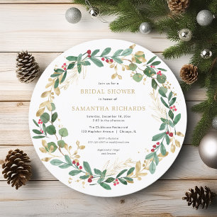 Christmas wreath burgundy greenery bridal shower invitation